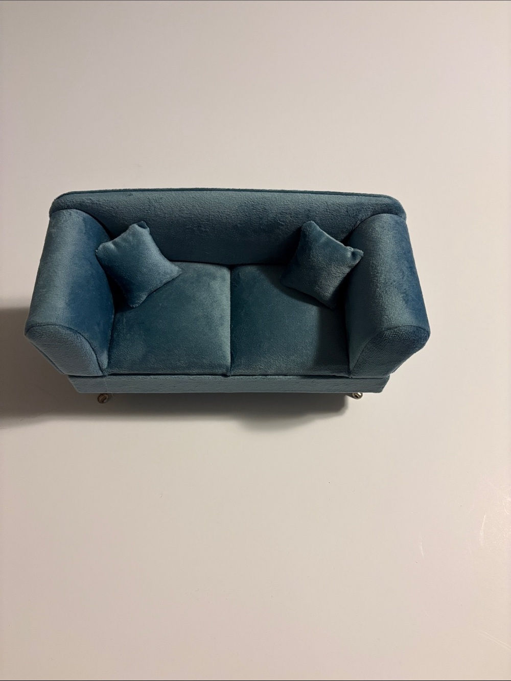 Dusty Blue Plush Mini Sofa Jewelry Box
